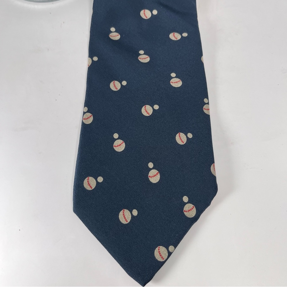 Missoni‎ Vintage Men’s Silk Neck Tie. Navy Blue with White Dots/ Baseballs
